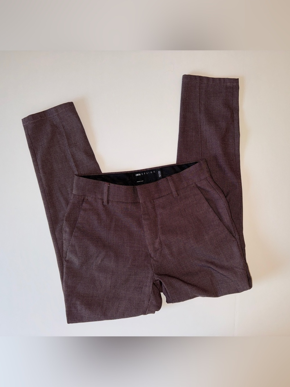 ASOS design burgundy micro textured skinny trousers